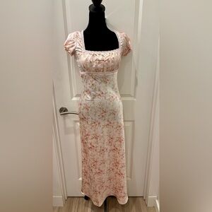 NWT Jessica Simpson baby pink satin rosebud short puff sleeve dress - L